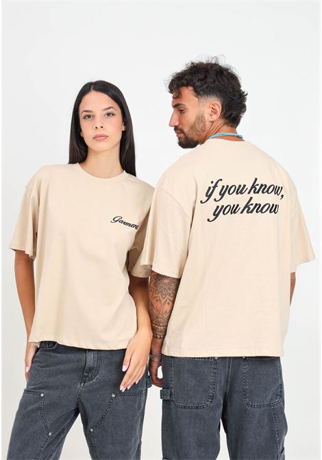 T-shirt a manica corta beige per uomo e donna con ricamo if you know, you know GARMENT WORKSHOP | F4GMUATH016092